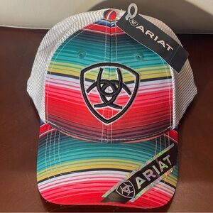 NEW 🌺 Ariat Teal Red Yellow Striped Adult One Size Trucker Hat